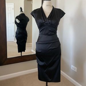 Xscape Black Satin Cocktail Dress